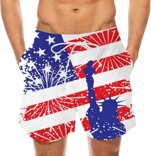 Mens Summer Shorts Independence Day Patriotic Print Casual Loose Pants USA Flag 4th of July Lightweight Combat Sports Capris