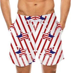 Mens Summer Shorts Independence Day Patriotic Print Casual Loose Pants USA Flag 4th of July Lightweight Combat Sports Capris