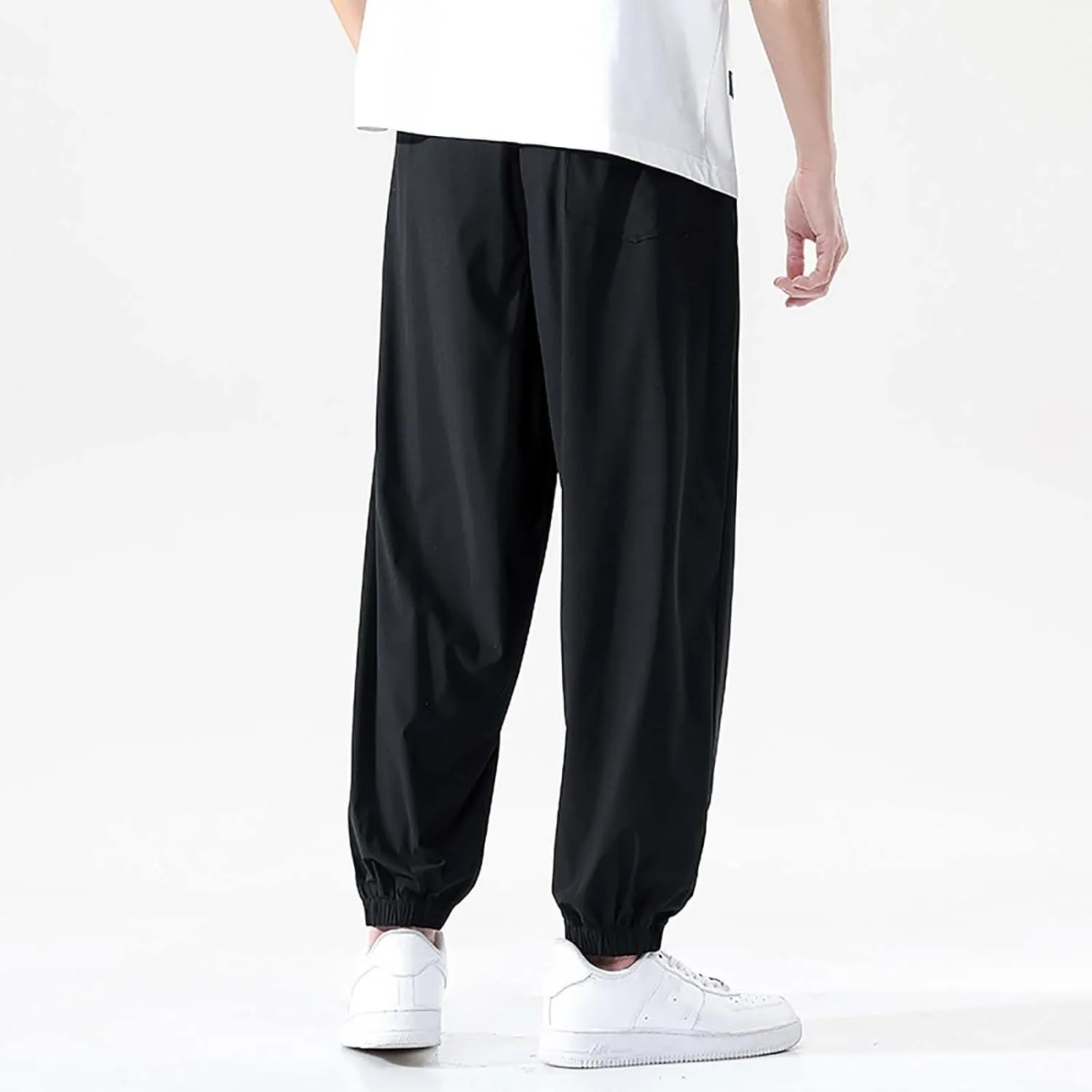 Mens Summer Trousers Lightweight Breathable Drawstring Straight Casual Tapered Pants Solid Cozy Fashion Combat Traveling Pant