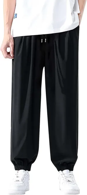 Mens Summer Trousers Lightweight Breathable Drawstring Straight Casual Tapered Pants Solid Cozy Fashion Combat Traveling Pant