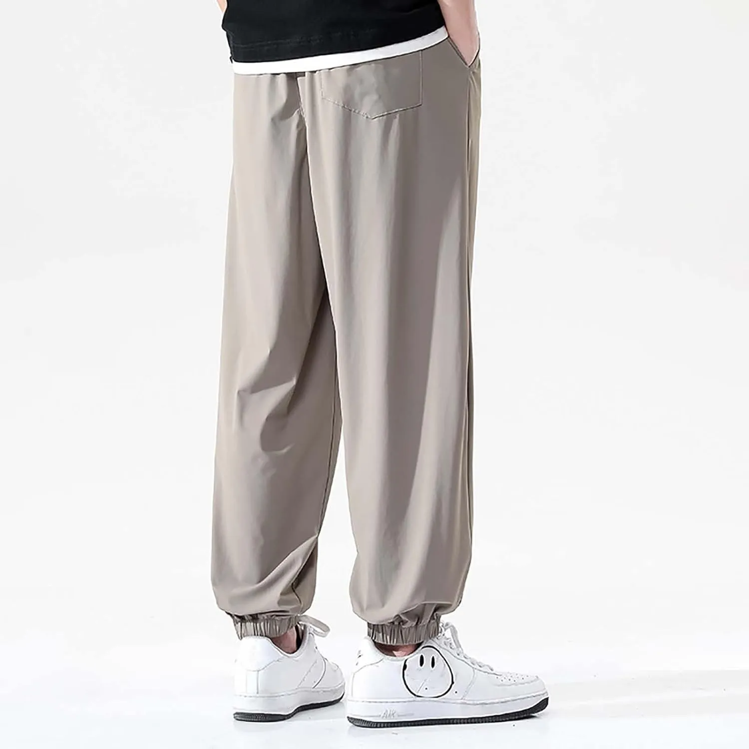 Mens Summer Trousers Lightweight Breathable Drawstring Straight Casual Tapered Pants Solid Cozy Fashion Combat Traveling Pant