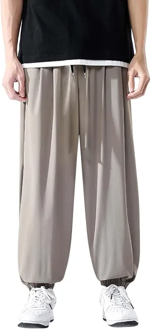Mens Summer Trousers Lightweight Breathable Drawstring Straight Casual Tapered Pants Solid Cozy Fashion Combat Traveling Pant