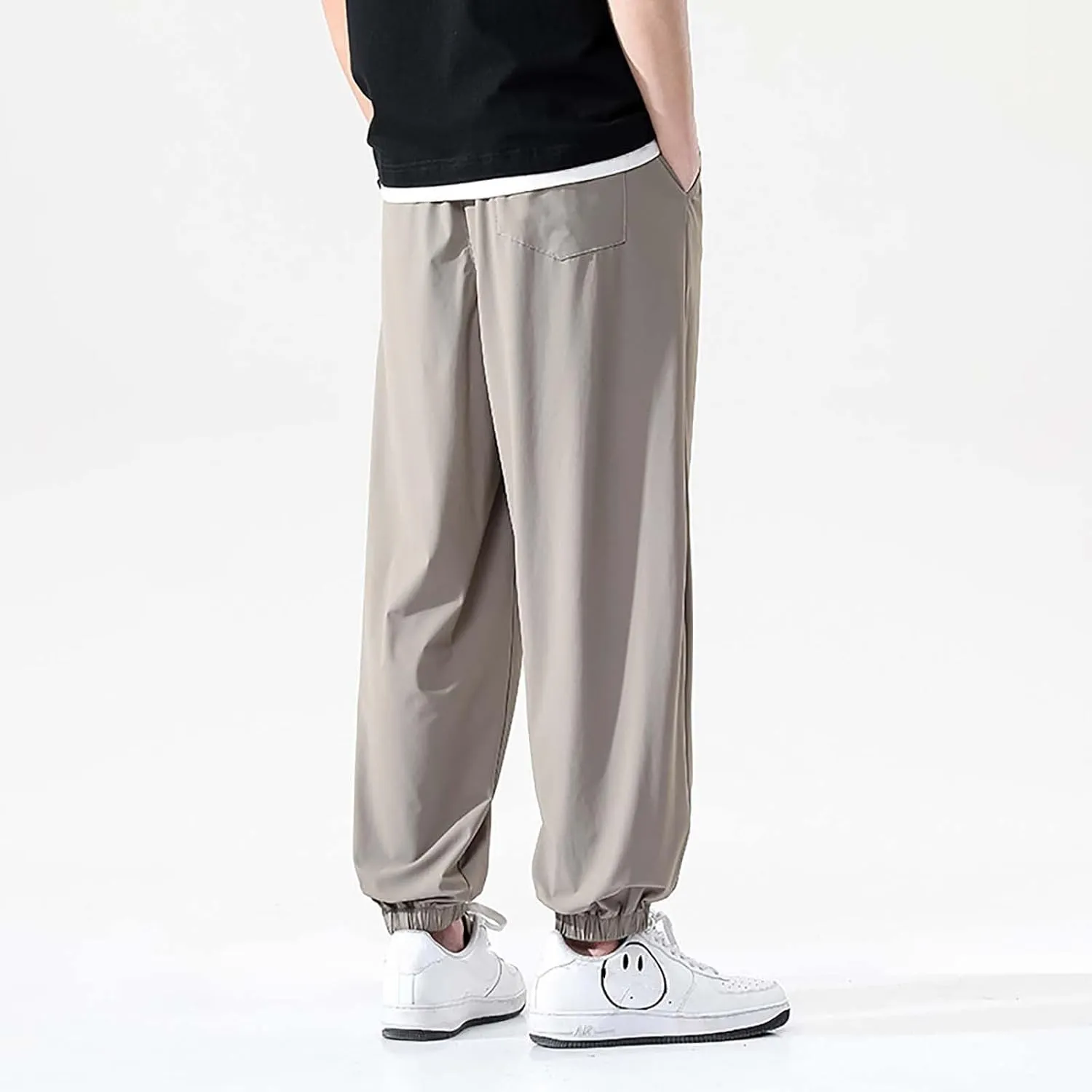 Mens Summer Trousers Lightweight Breathable Drawstring Straight Casual Tapered Pants Solid Cozy Fashion Combat Traveling Pant