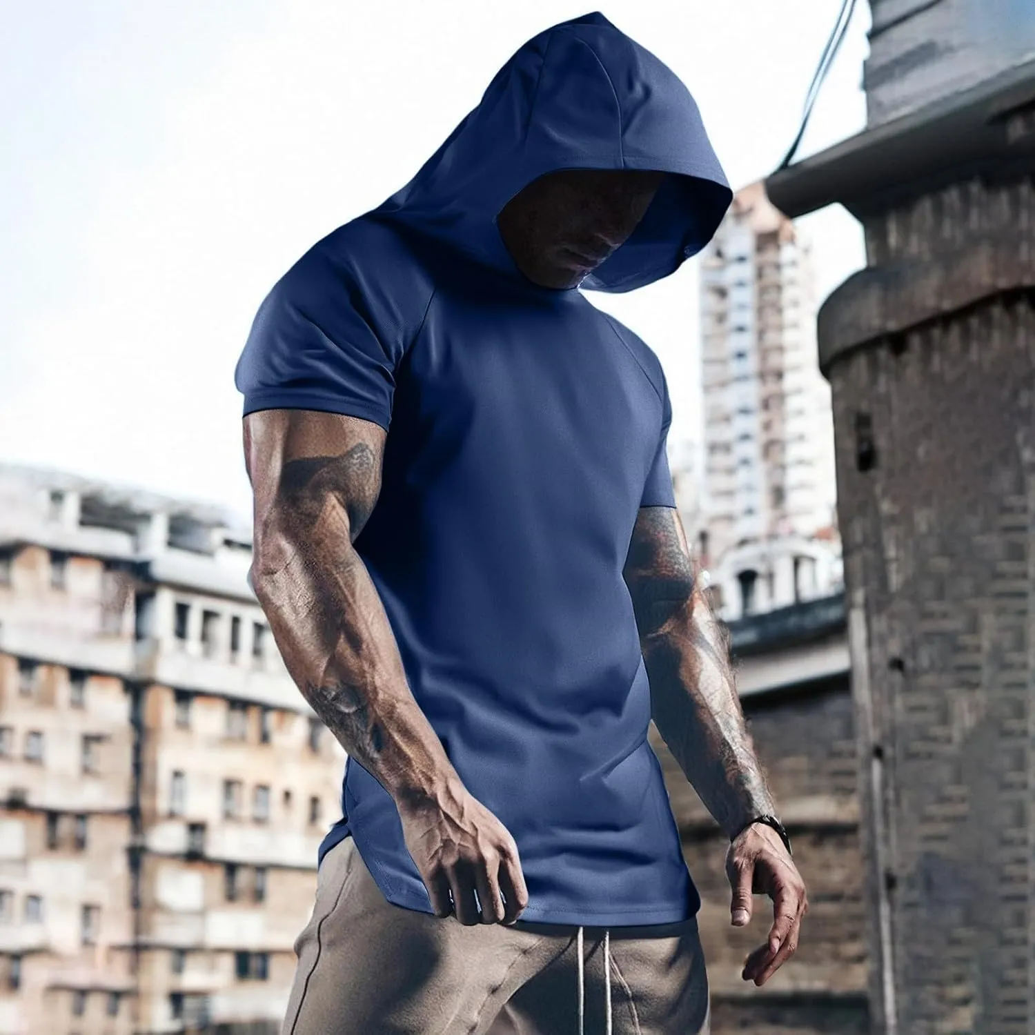Men's T-Shirts Short Sleeve Fashion Hooded Comfortable Tees Quick Dry Summer Basic Designed Soft Outfits
