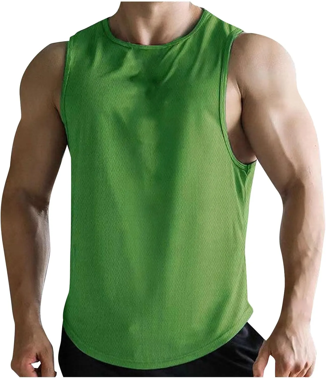 Men's Tank Shirts Jogging Sport Round Neck Cut Off T-Shirt Gym Workout Tank Top Moisture Wicking Fast Dry Tanks