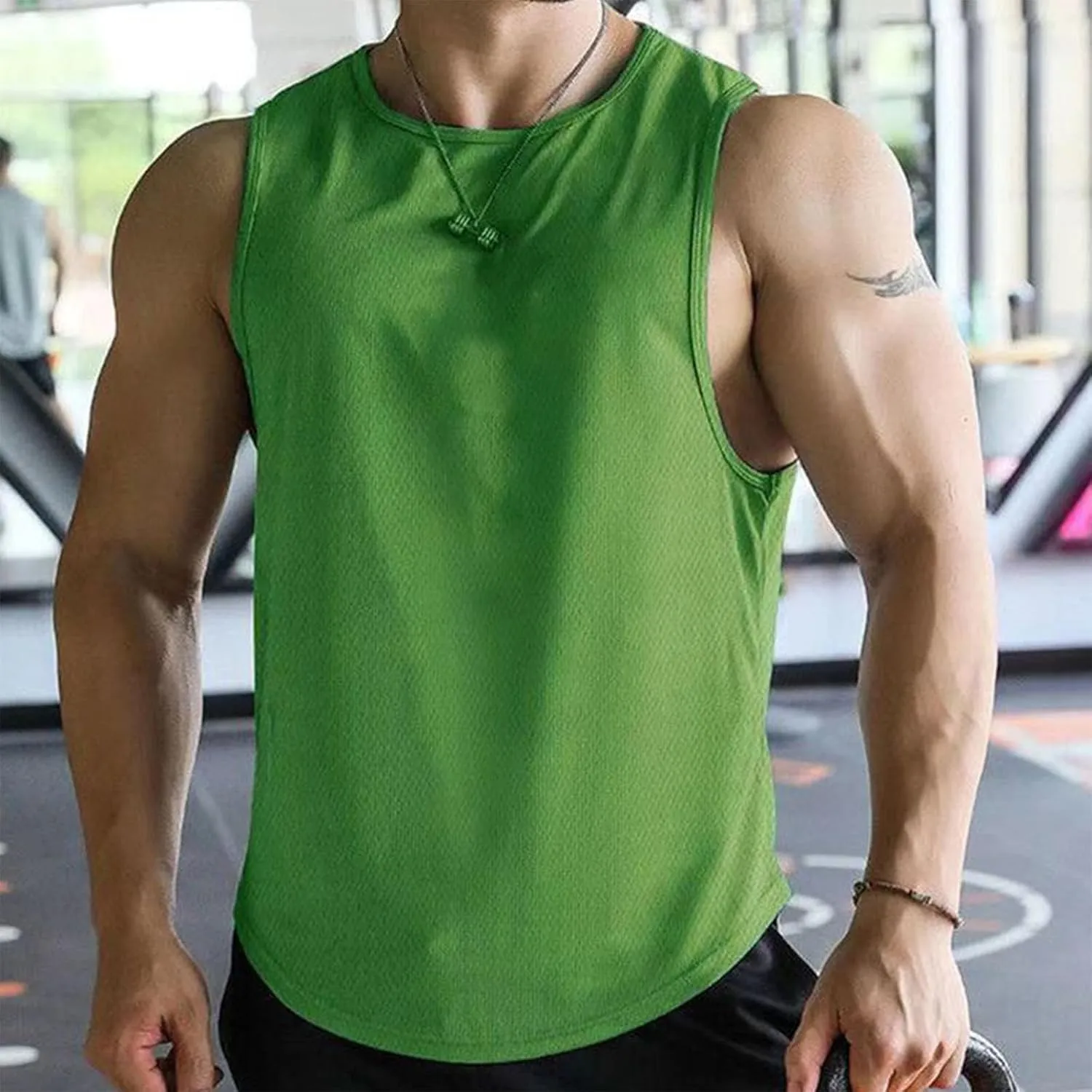 Men's Tank Shirts Jogging Sport Round Neck Cut Off T-Shirt Gym Workout Tank Top Moisture Wicking Fast Dry Tanks