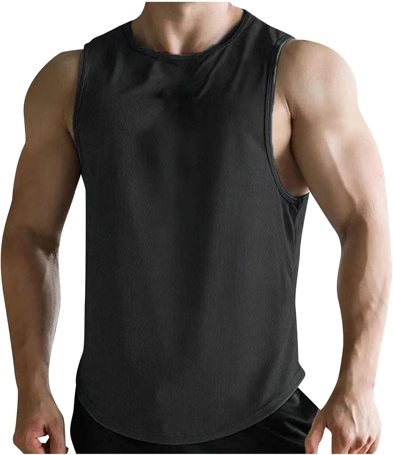 Men's Tank Shirts Jogging Sport Round Neck Cut Off T-Shirt Gym Workout Tank Top Moisture Wicking Fast Dry Tanks