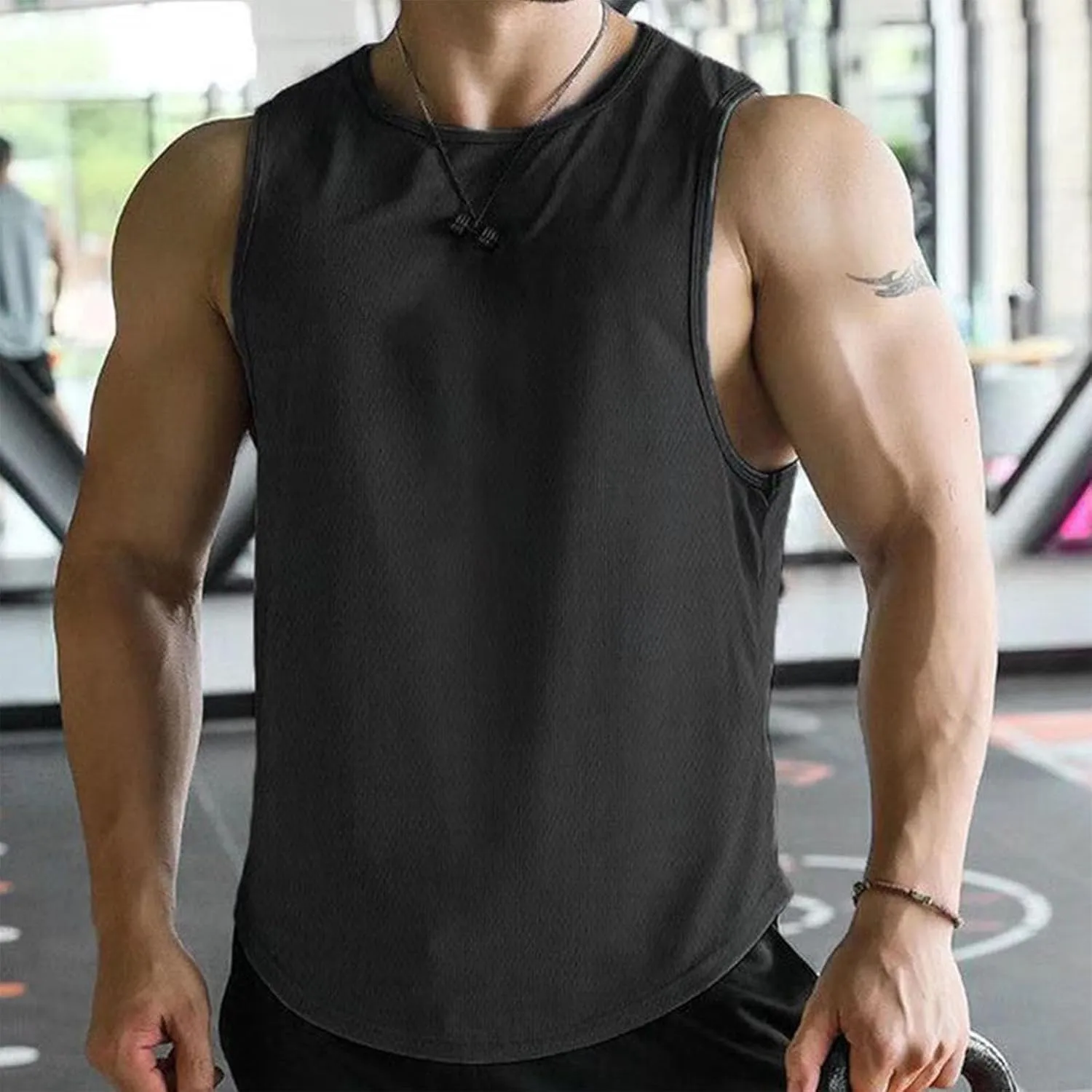 Men's Tank Shirts Jogging Sport Round Neck Cut Off T-Shirt Gym Workout Tank Top Moisture Wicking Fast Dry Tanks