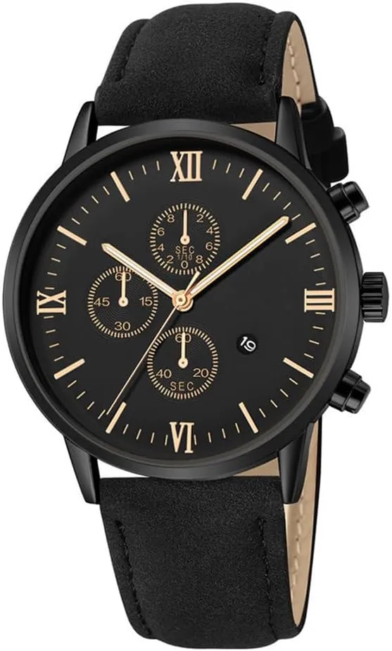 Mens Watches, Chronograph Analog Quartz Movement Dress Watch Casual Leather Band Date Watches for Men Roman Numerals Classic Business Wrist Watch