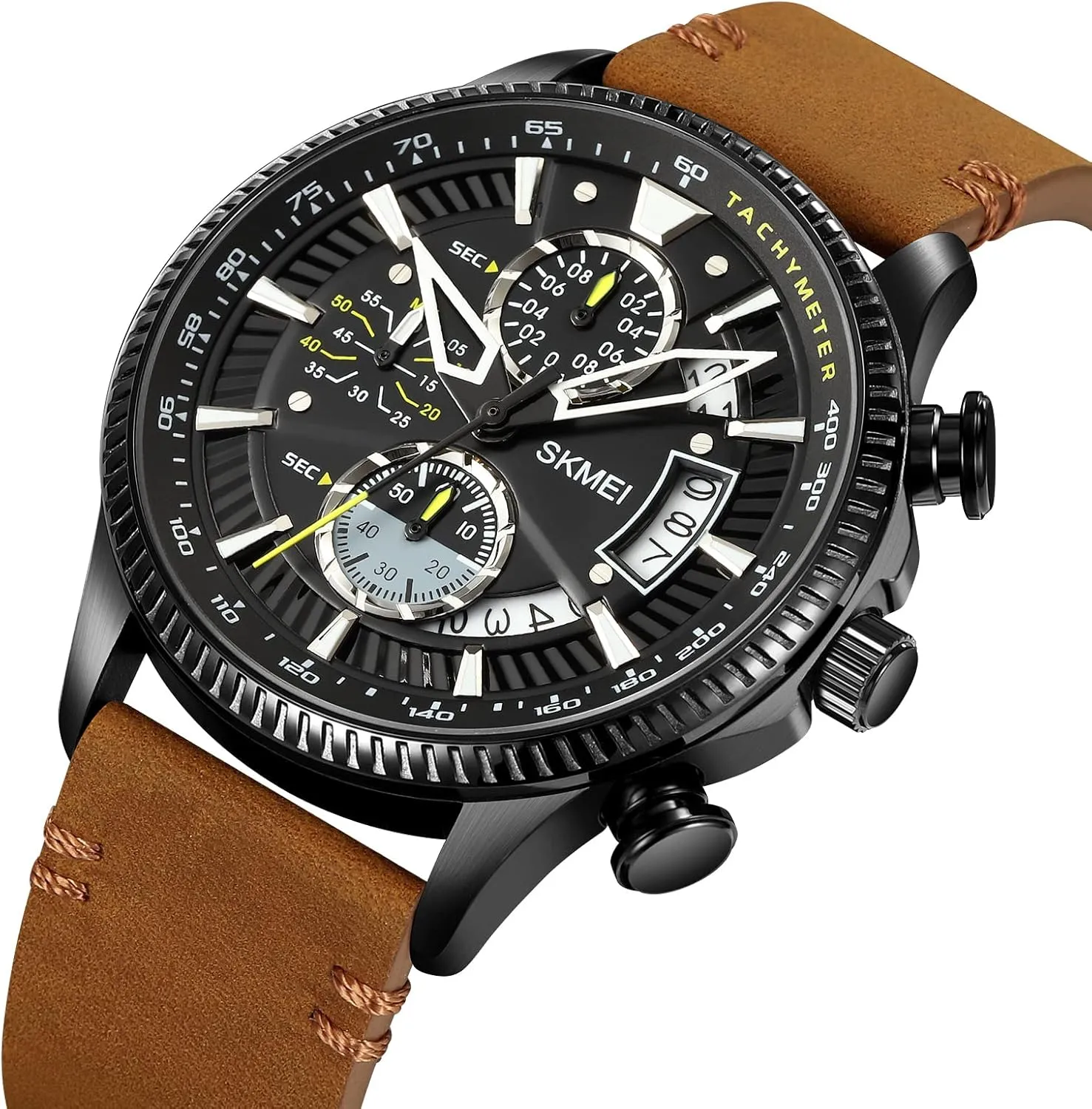 Men's Watches Chronograph Mens Watch Genuine Leather Business Dress Analog Quartz Men's Wristwatches Large Face Watches Chronograph Date Waterproof Gifts for Father