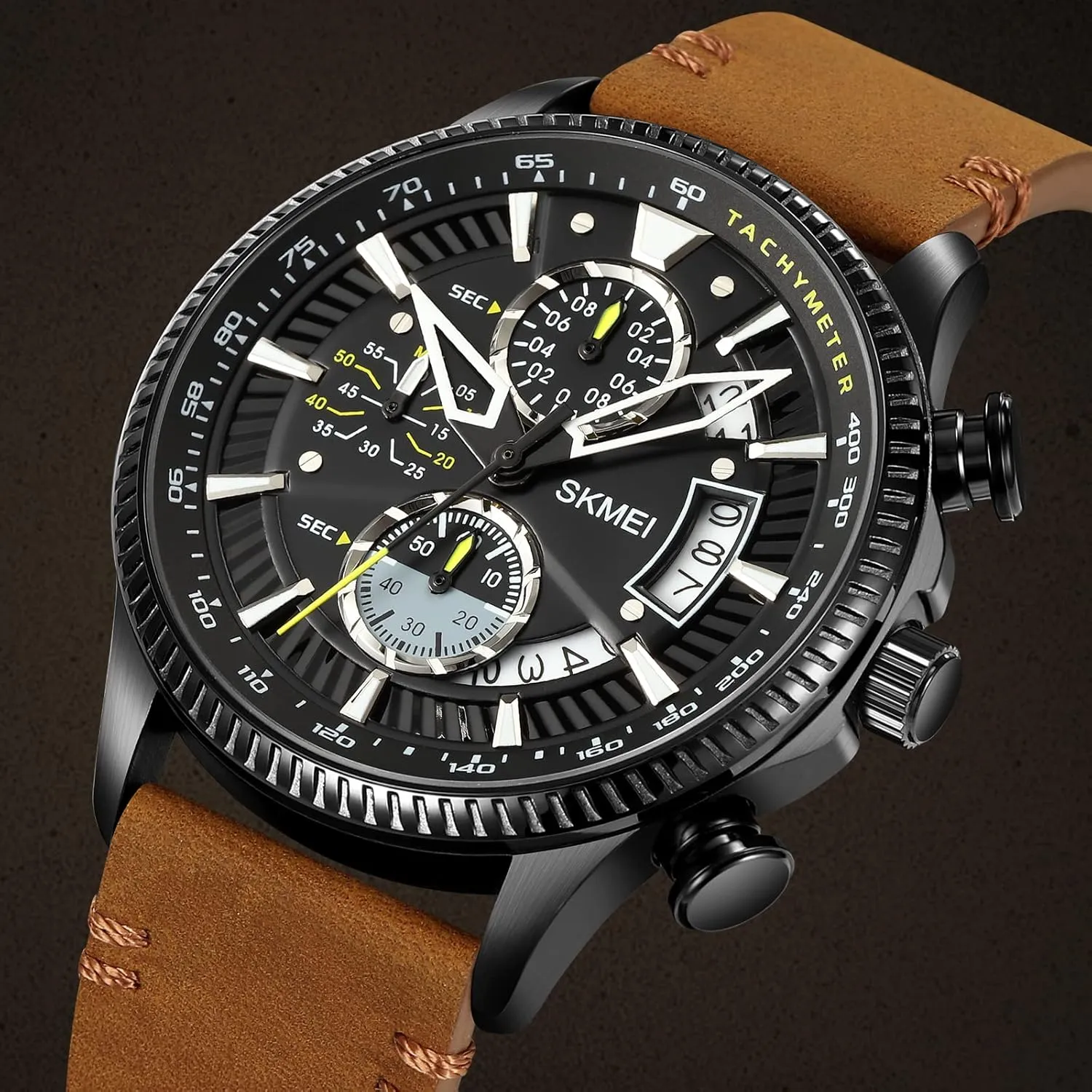 Men's Watches Chronograph Mens Watch Genuine Leather Business Dress Analog Quartz Men's Wristwatches Large Face Watches Chronograph Date Waterproof Gifts for Father