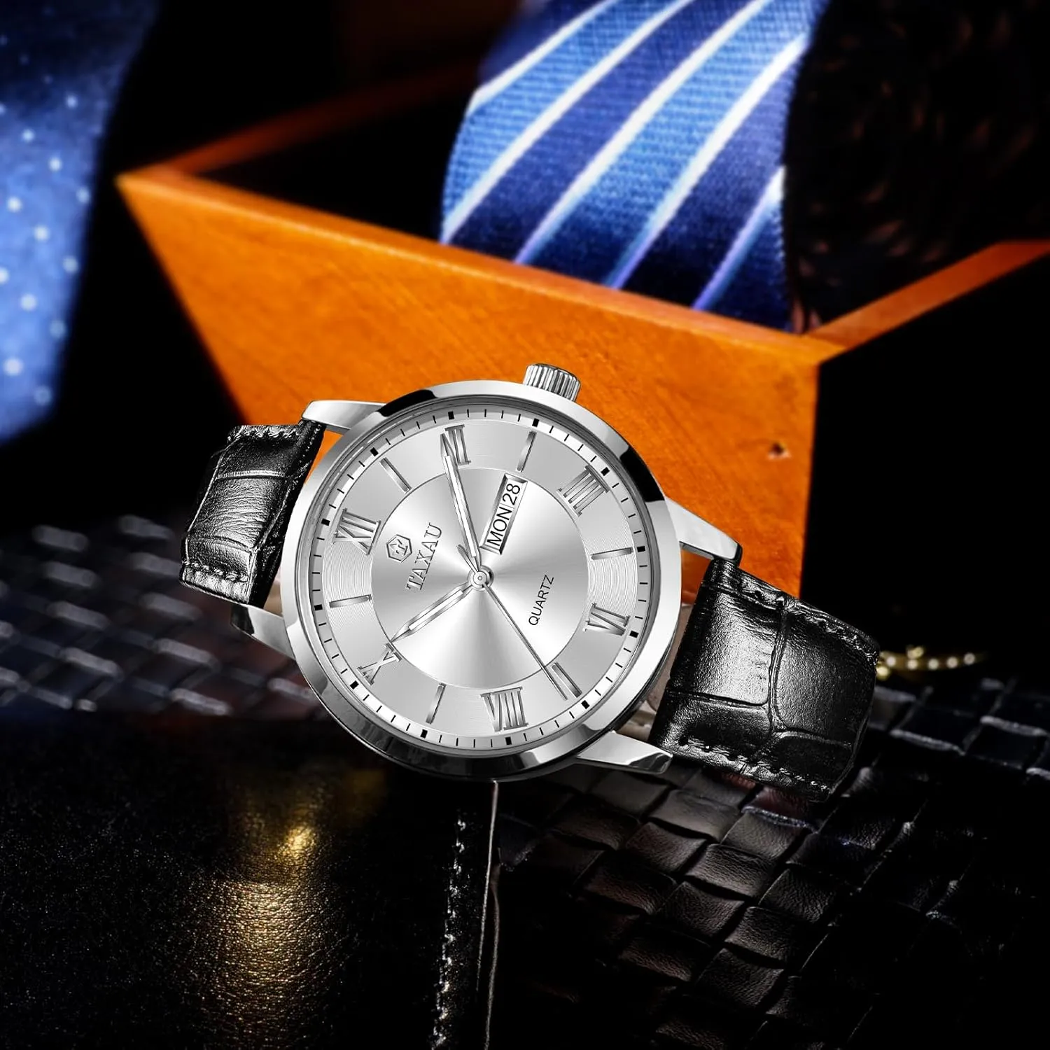 Mens Watches Waterproof Leather Watch for Men Dress Luxury Analog Quartz Watch Casual Large Number Wrist Watch Day Date Classic Watches Easy Read Big Face reloj para Hombre