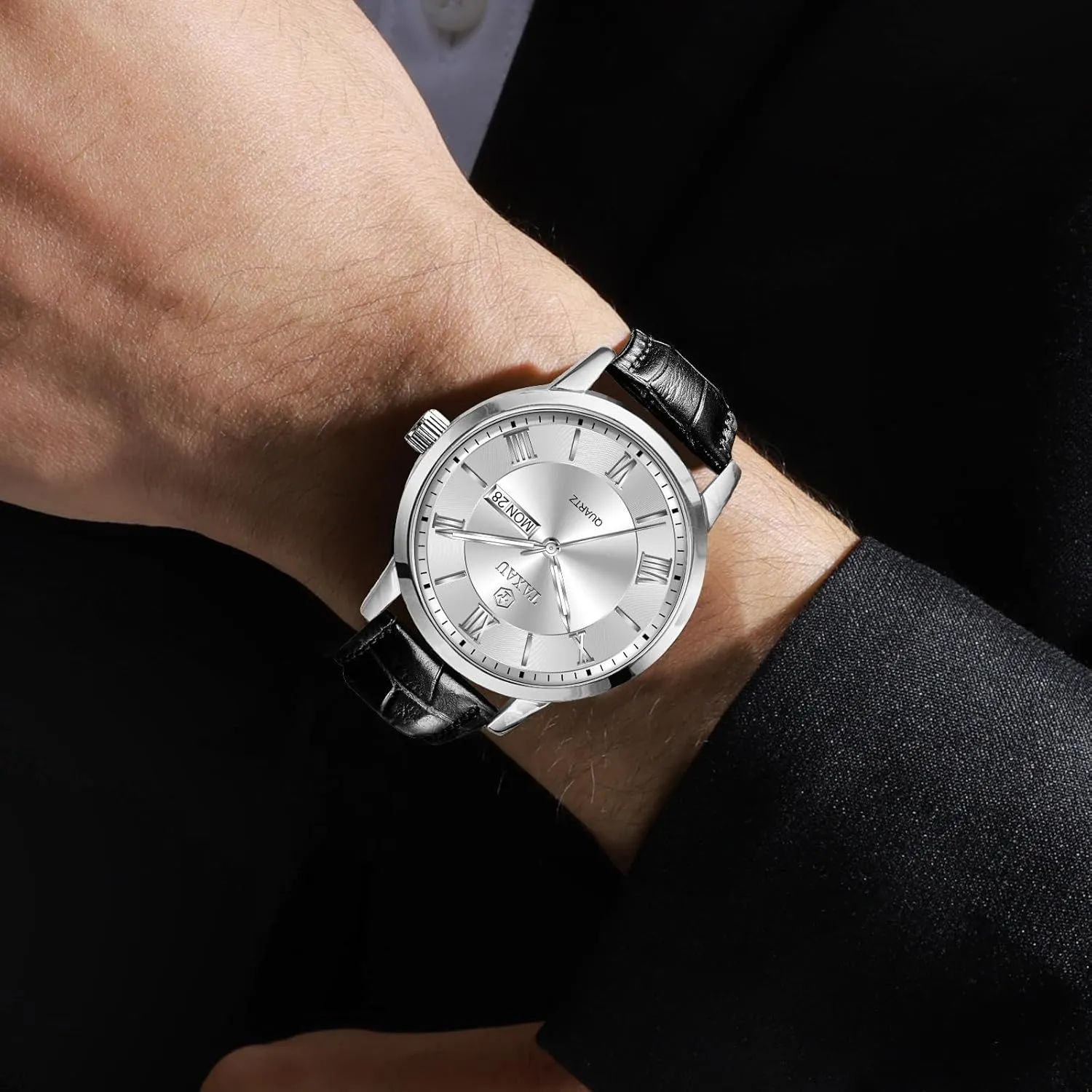 Mens Watches Waterproof Leather Watch for Men Dress Luxury Analog Quartz Watch Casual Large Number Wrist Watch Day Date Classic Watches Easy Read Big Face reloj para Hombre