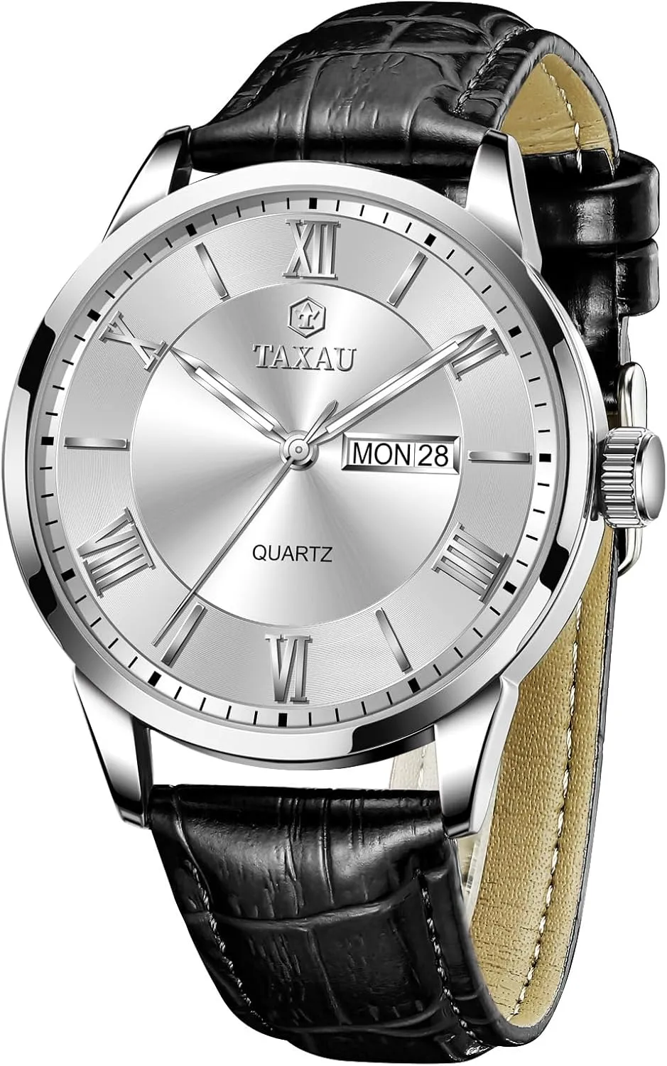 Mens Watches Waterproof Leather Watch for Men Dress Luxury Analog Quartz Watch Casual Large Number Wrist Watch Day Date Classic Watches Easy Read Big Face reloj para Hombre