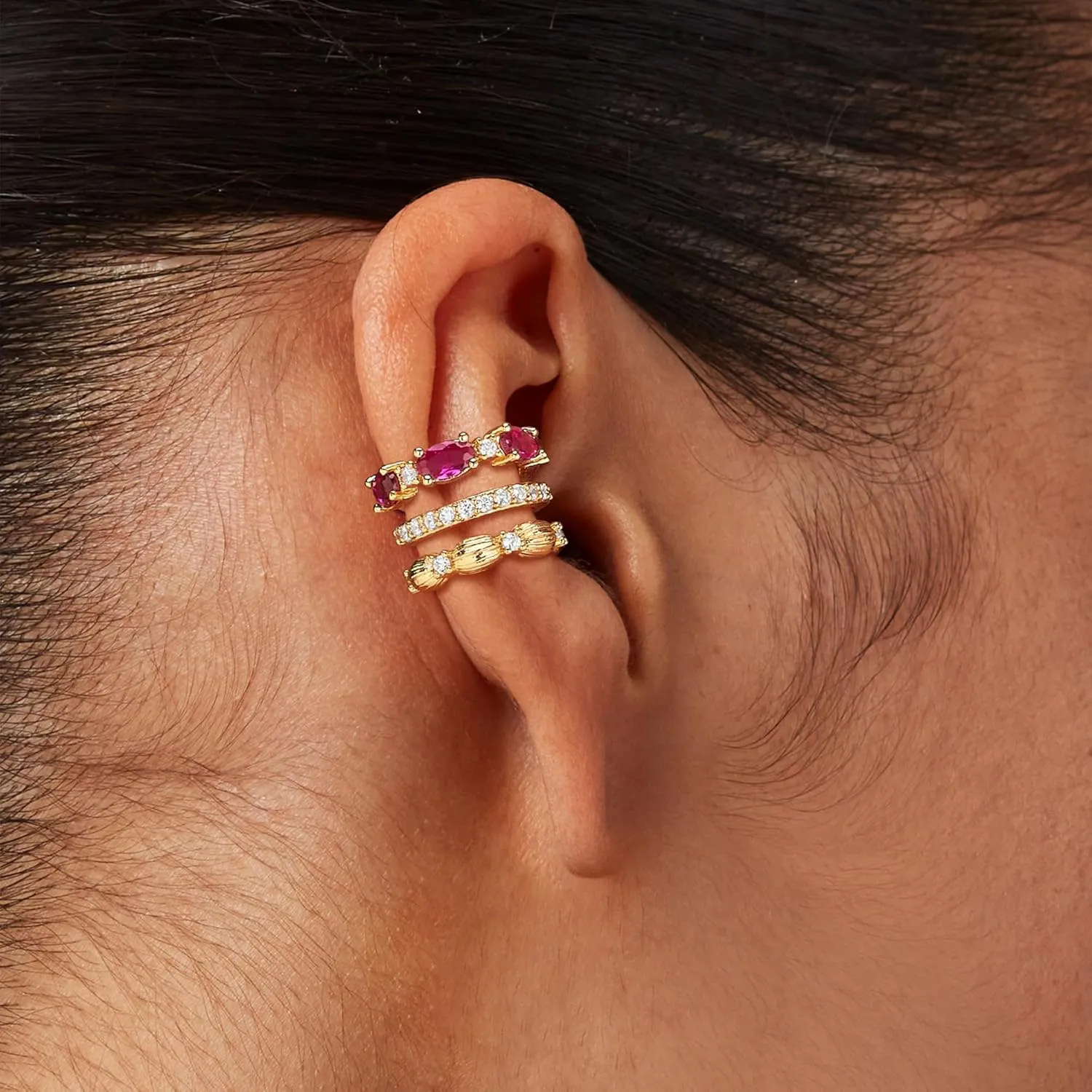 MEVECCO Ear Cuffs Non Piercing For Women 18K Gold Plated CZ Ear Cuff Earring Clip on Cartilage Fake Hoop Earrings Stack Jewelry Gifts