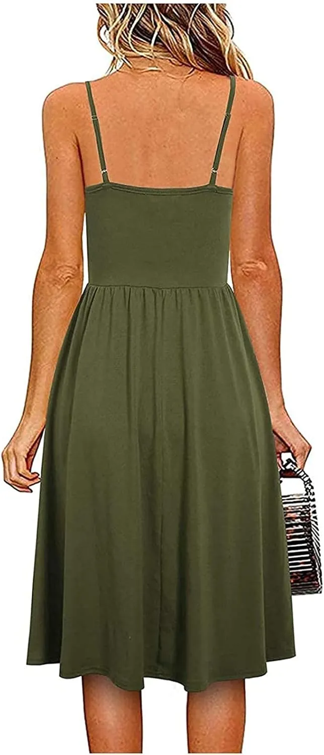 Midi Dresses for Women 2025 Summer Sleeveless V Neck Spaghetti Strap Beach Dress Casual Loose Swing Cute Sundresses