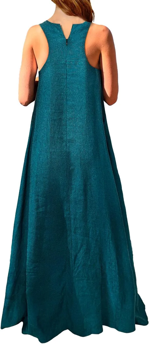 Mingyuezai Women's Sleeveless Linen Maxi Dress Casual Long Dresses with Pockets