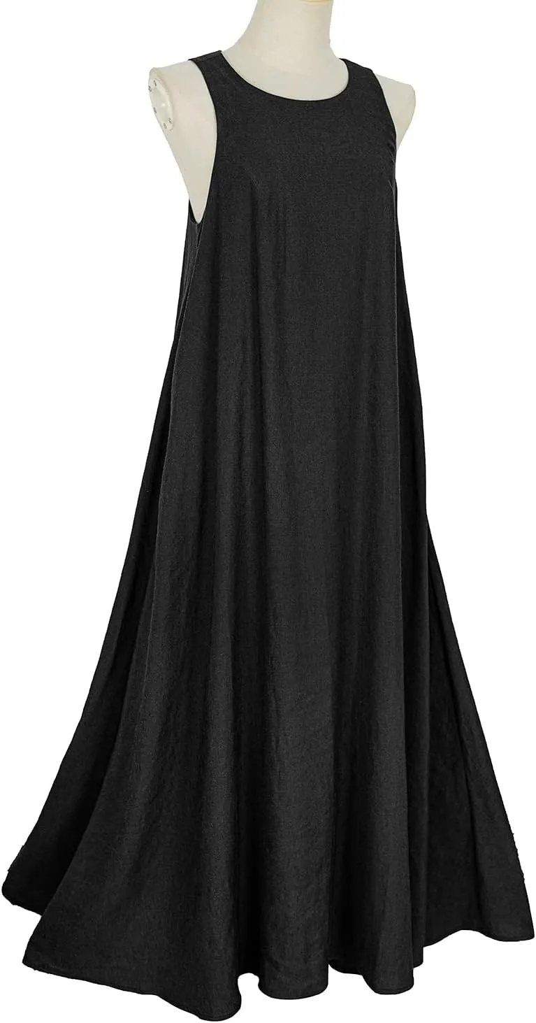Mingyuezai Women's Sleeveless Linen Maxi Dress Casual Long Dresses with Pockets
