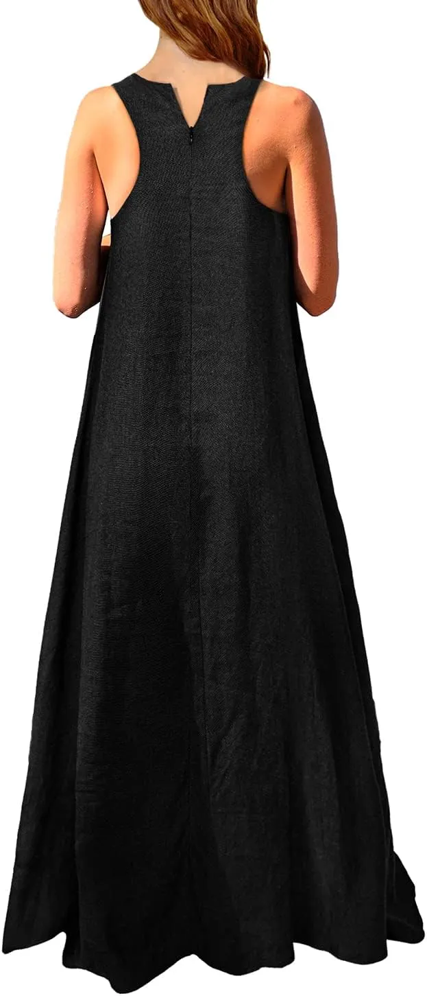 Mingyuezai Women's Sleeveless Linen Maxi Dress Casual Long Dresses with Pockets
