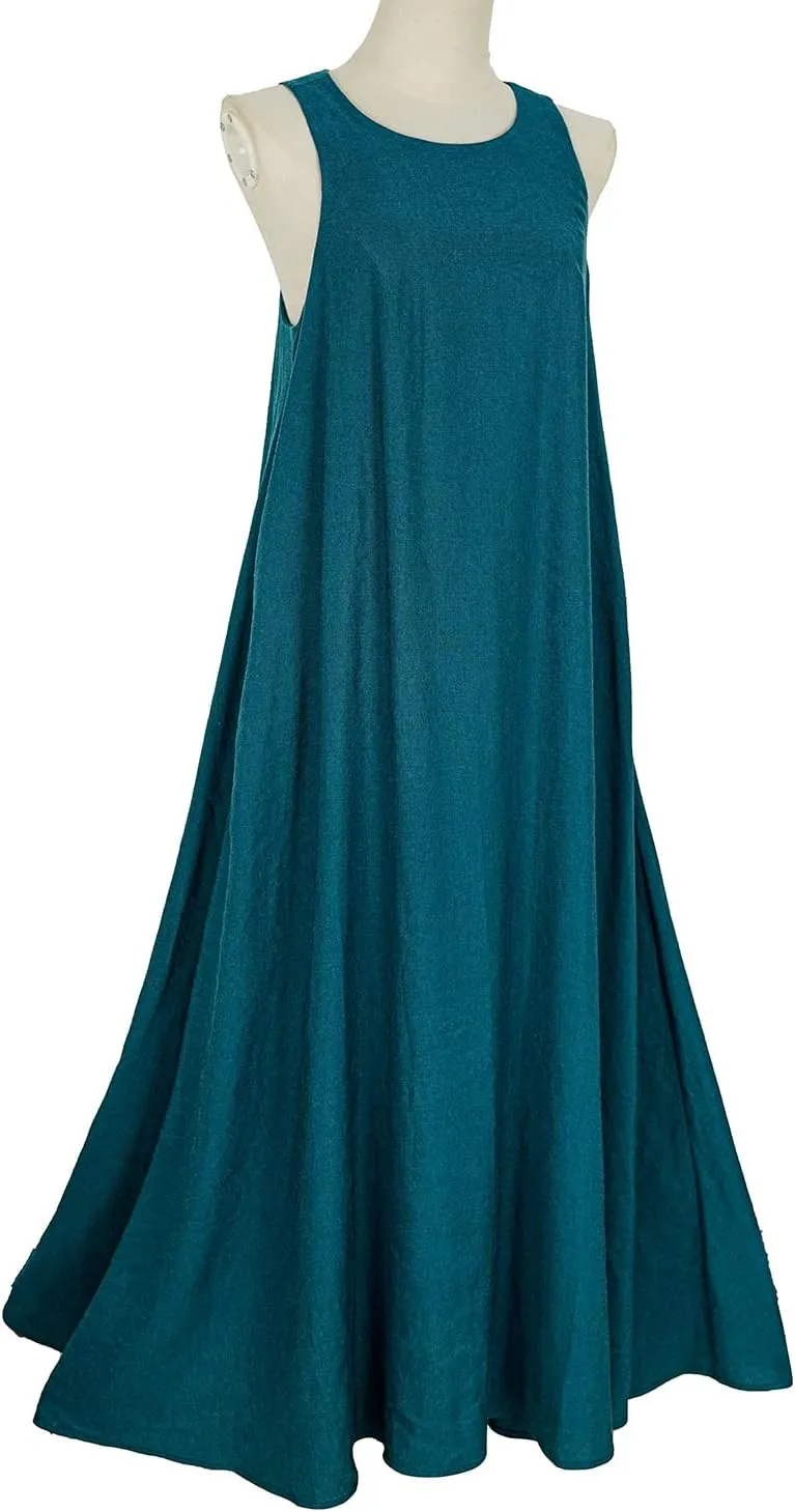 Mingyuezai Women's Sleeveless Linen Maxi Dress Casual Long Dresses with Pockets