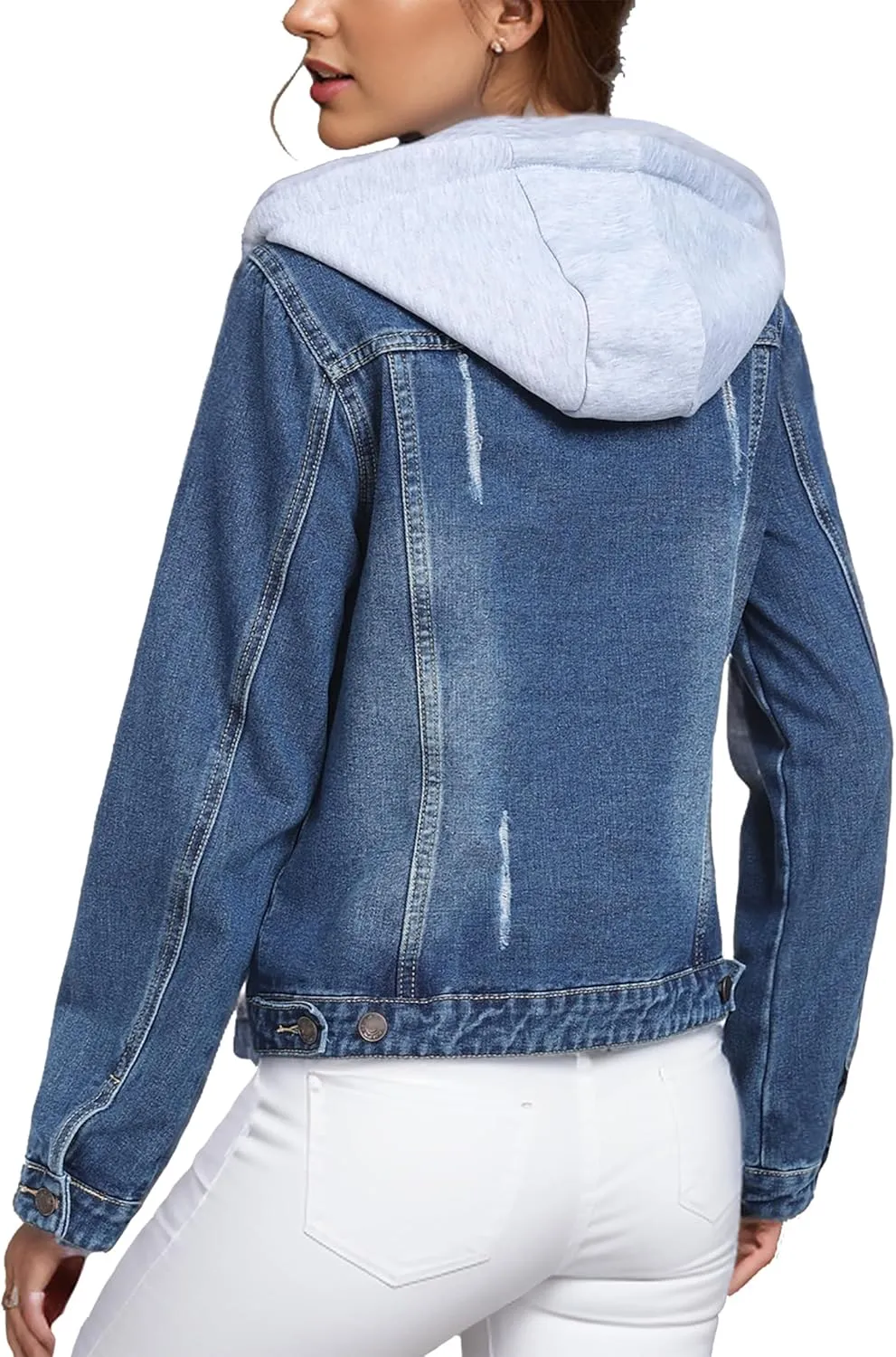 MISS MOLY Denim Jackets For Women Detachable Hoodie Button Down Causal Jean Jacket Coat
