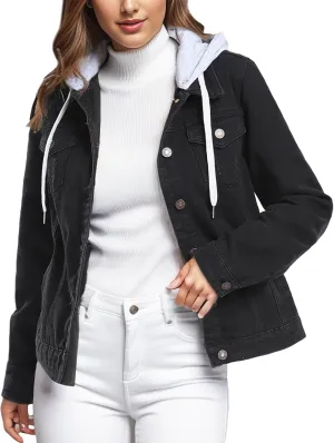 MISS MOLY Denim Jackets For Women Detachable Hoodie Button Down Causal Jean Jacket Coat