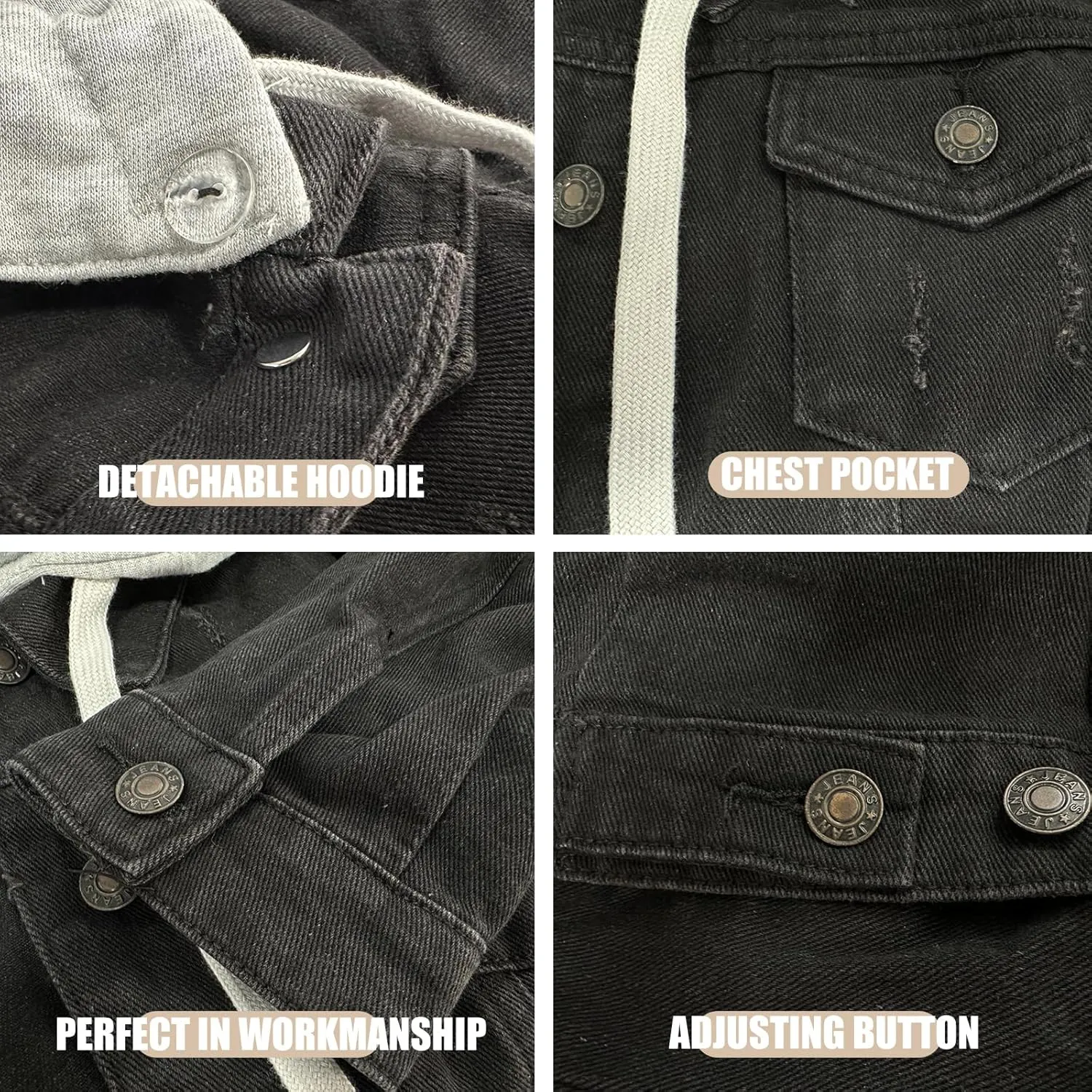 MISS MOLY Denim Jackets For Women Detachable Hoodie Button Down Causal Jean Jacket Coat