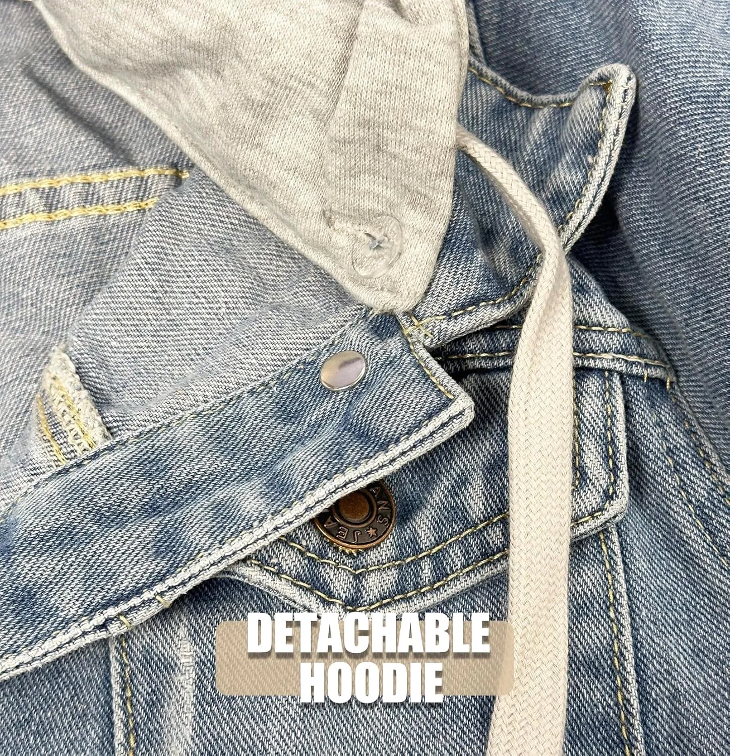 MISS MOLY Denim Jackets For Women Detachable Hoodie Button Down Causal Jean Jacket Coat