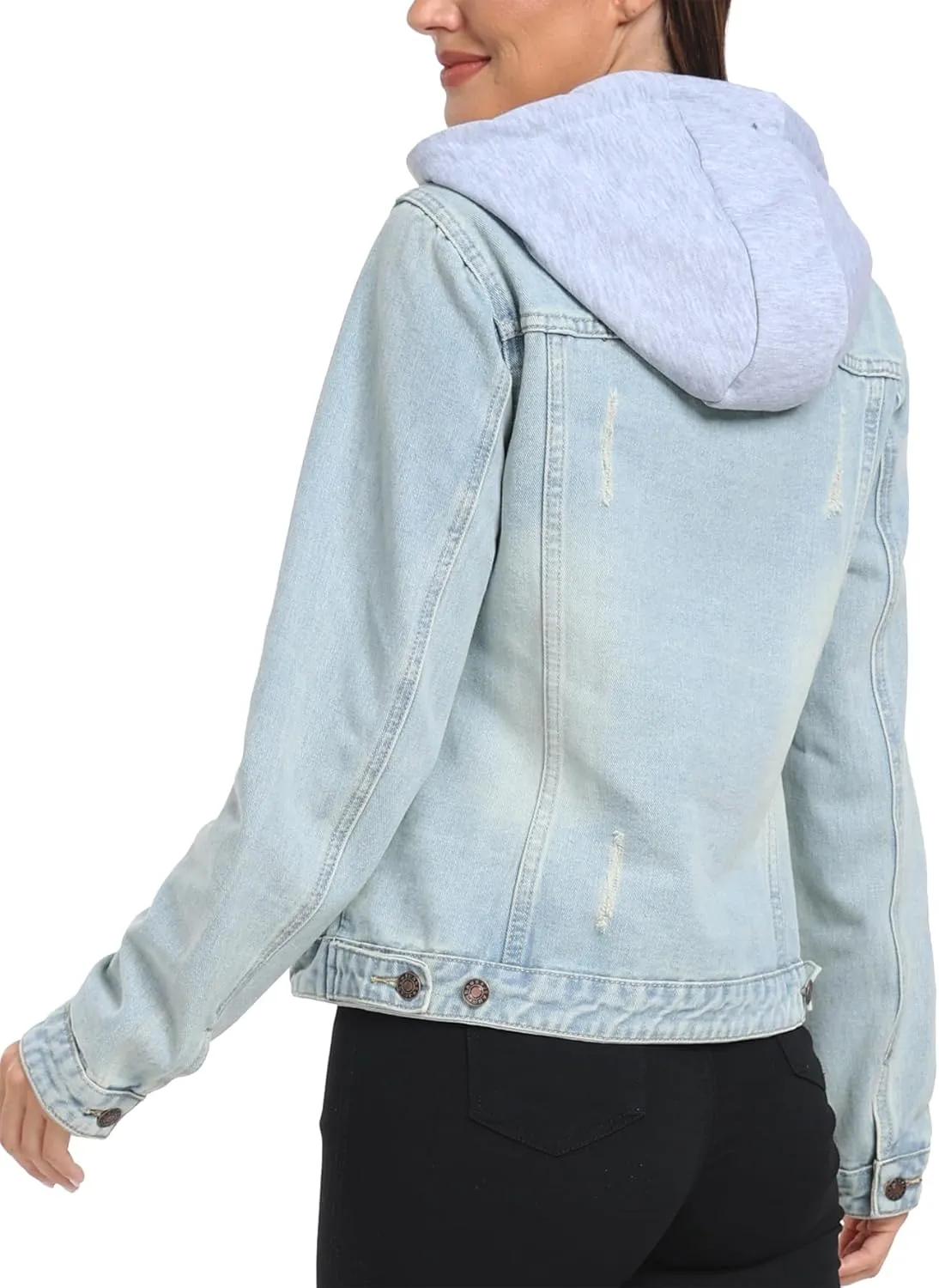 MISS MOLY Denim Jackets For Women Detachable Hoodie Button Down Causal Jean Jacket Coat