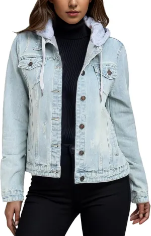 MISS MOLY Denim Jackets For Women Detachable Hoodie Button Down Causal Jean Jacket Coat