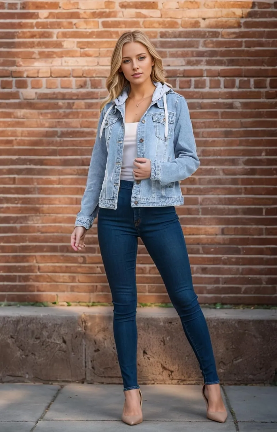 MISS MOLY Denim Jackets For Women Detachable Hoodie Button Down Causal Jean Jacket Coat