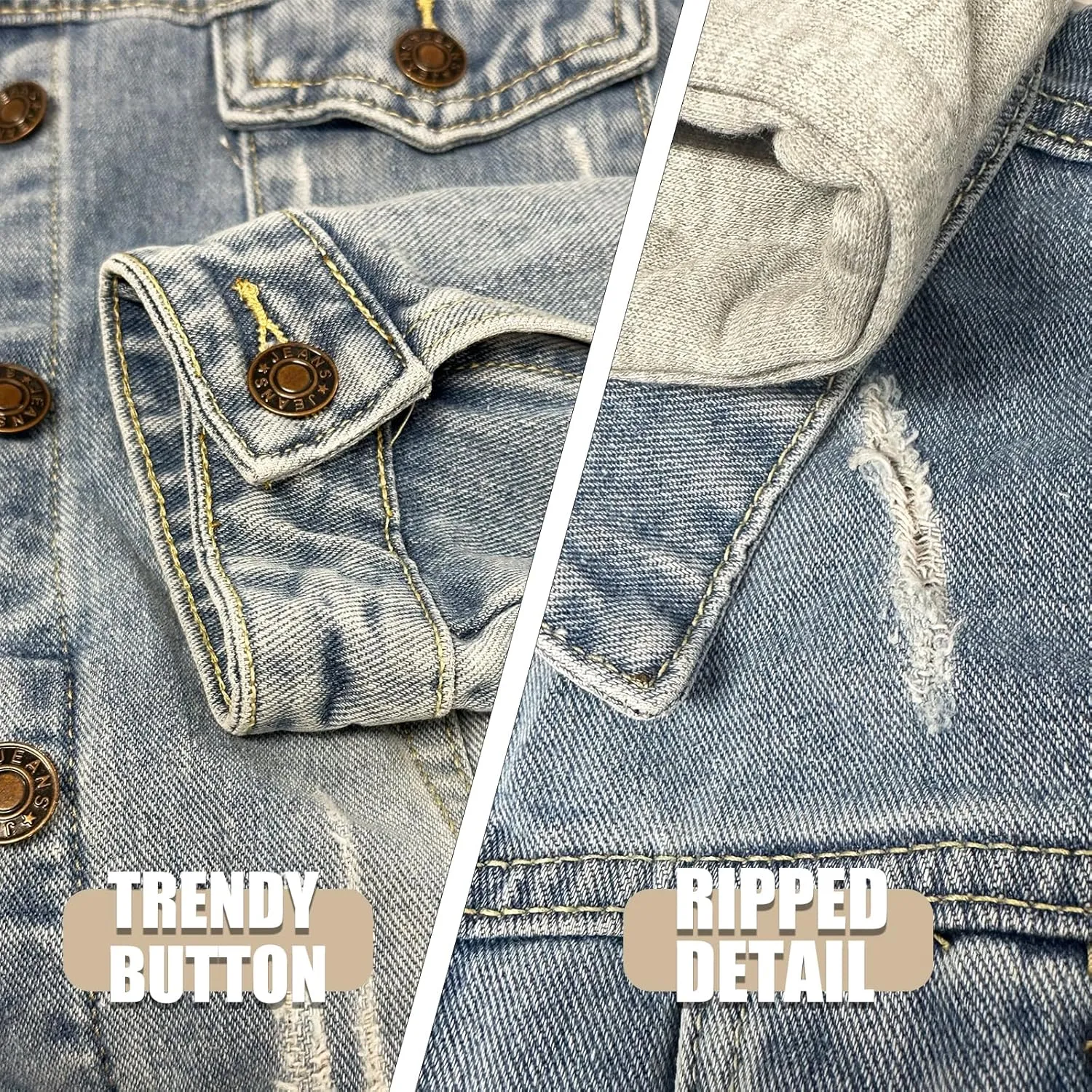 MISS MOLY Denim Jackets For Women Detachable Hoodie Button Down Causal Jean Jacket Coat