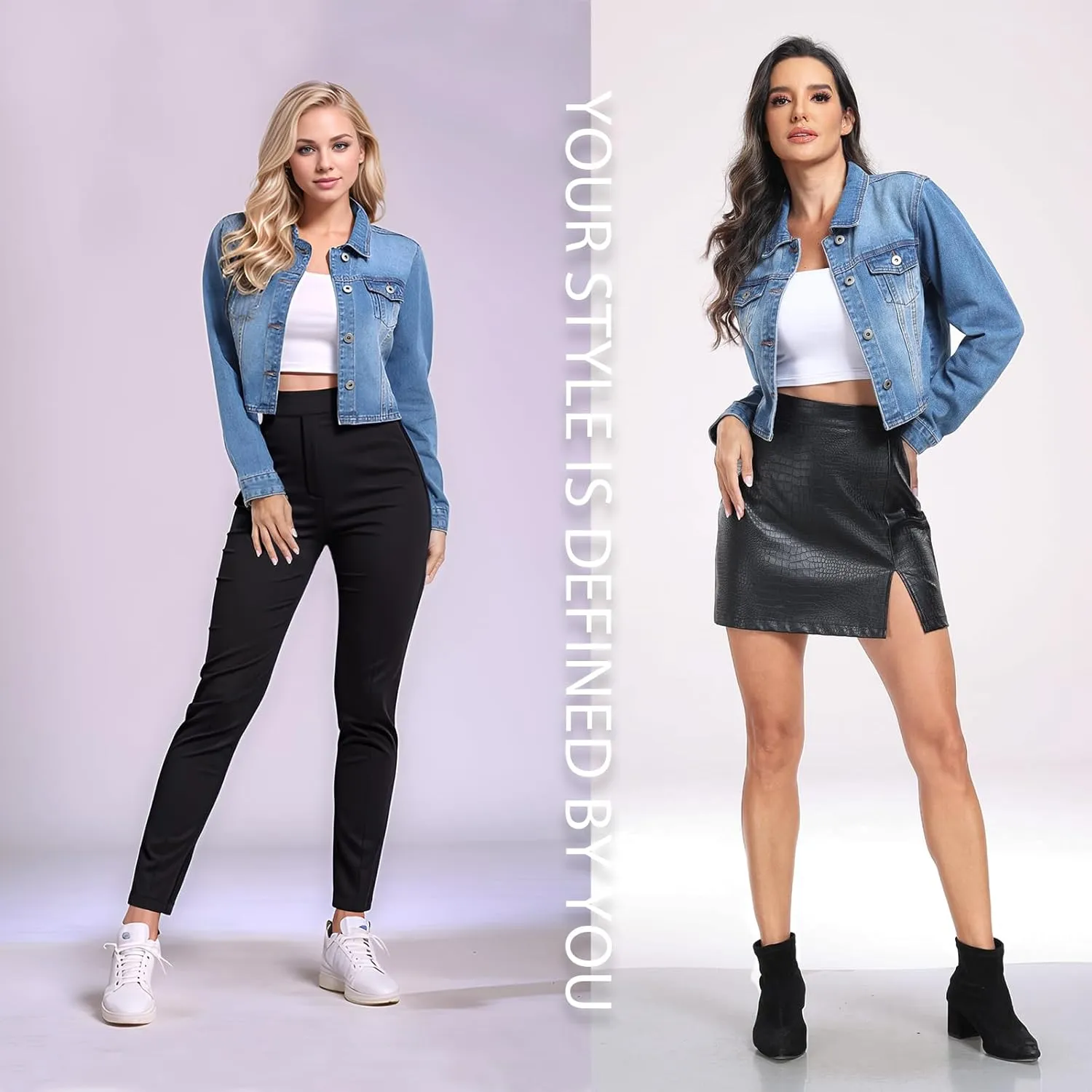 MISS MOLY Women's Cropped Denim Jackets Long Sleeve Classic Trendy Casual Jean Jackets