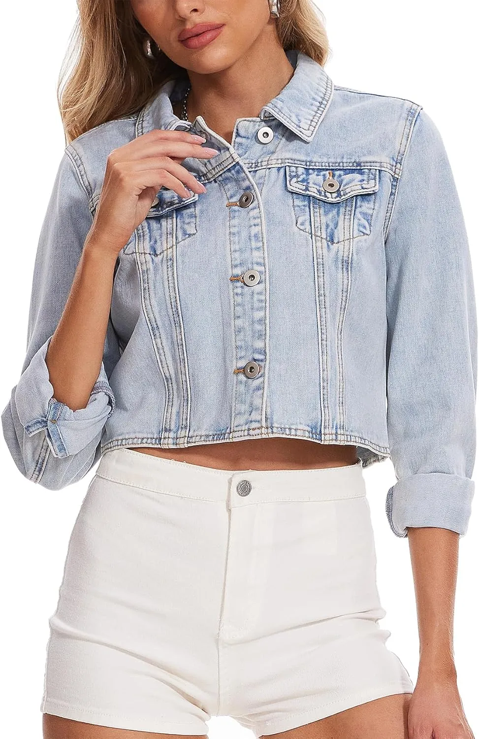 MISS MOLY Women's Cropped Denim Jackets Long Sleeve Classic Trendy Casual Jean Jackets