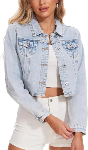 MISS MOLY Women's Cropped Denim Jackets Long Sleeve Classic Trendy Casual Jean Jackets