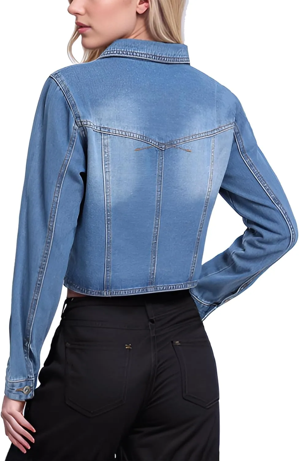 MISS MOLY Women's Cropped Denim Jackets Long Sleeve Classic Trendy Casual Jean Jackets