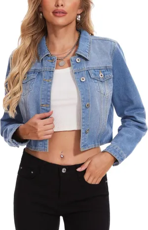 MISS MOLY Women's Cropped Denim Jackets Long Sleeve Classic Trendy Casual Jean Jackets