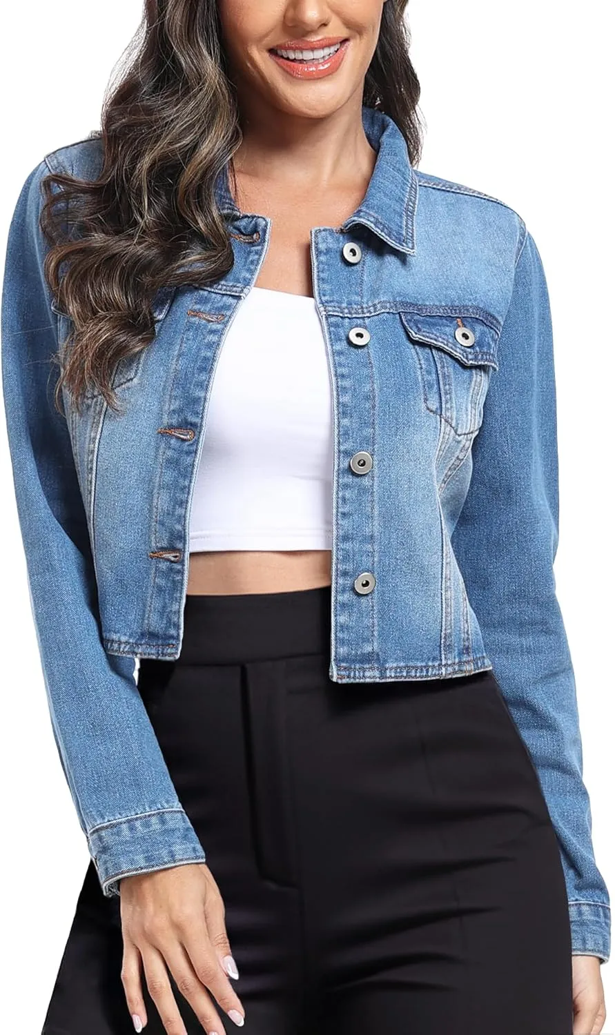 MISS MOLY Women's Cropped Denim Jackets Long Sleeve Classic Trendy Casual Jean Jackets