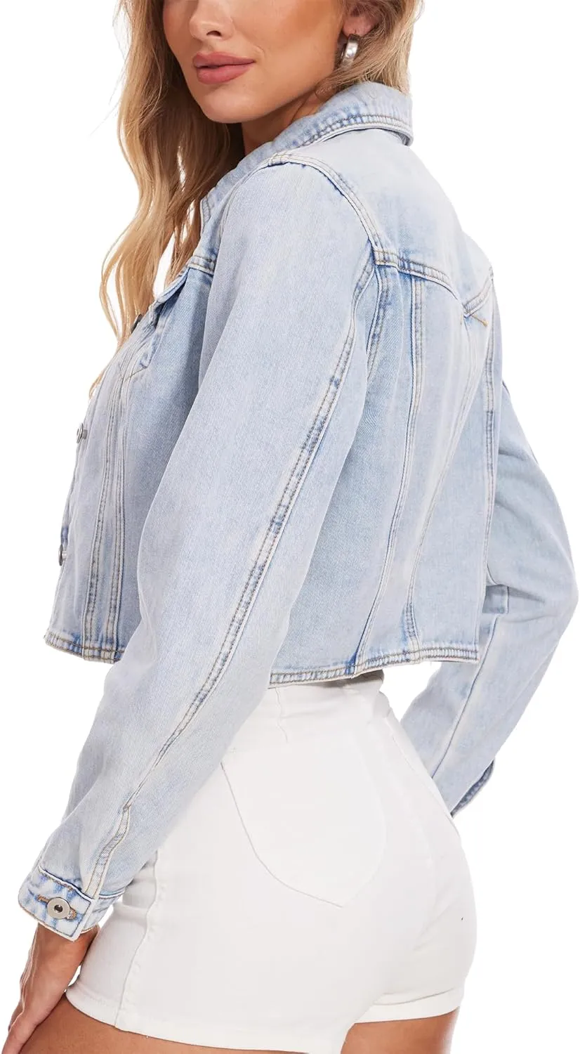 MISS MOLY Women's Cropped Denim Jackets Long Sleeve Classic Trendy Casual Jean Jackets