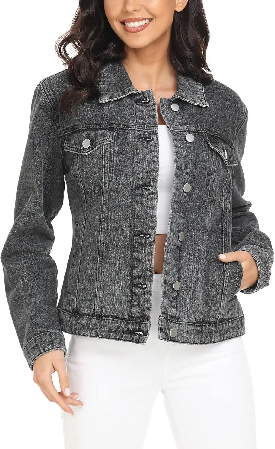 MISS MOLY Women's Denim Jackets Button Up Long Sleeve Basic Trendy Trucker Jackets