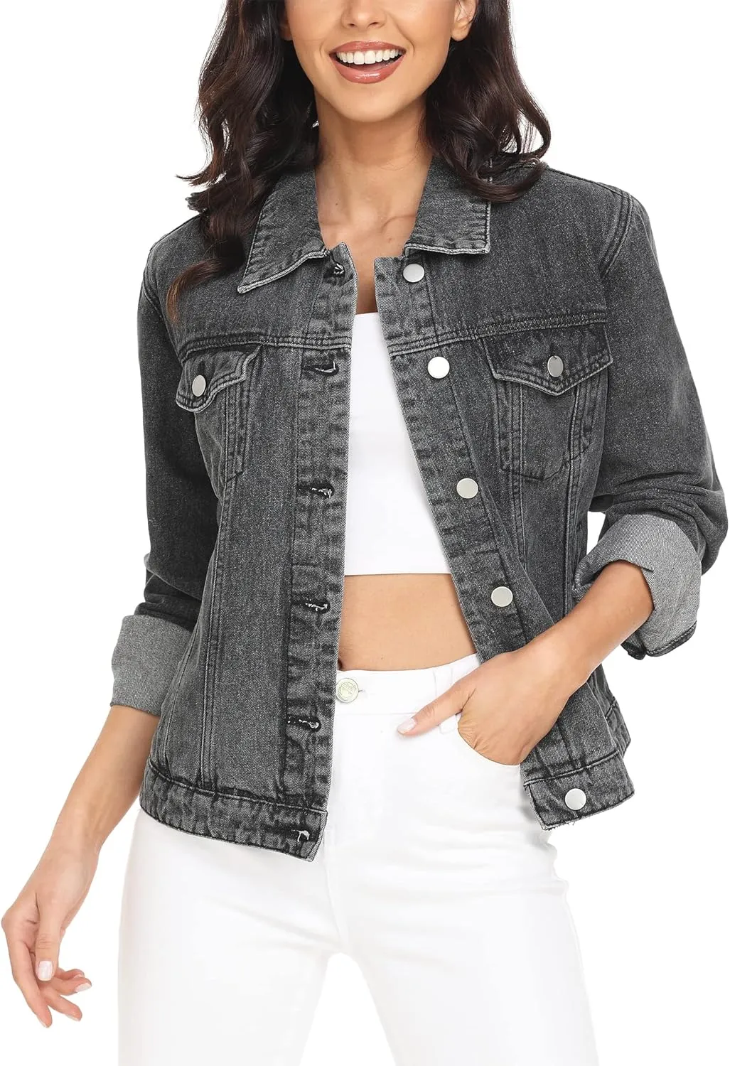 MISS MOLY Women's Denim Jackets Button Up Long Sleeve Basic Trendy Trucker Jackets