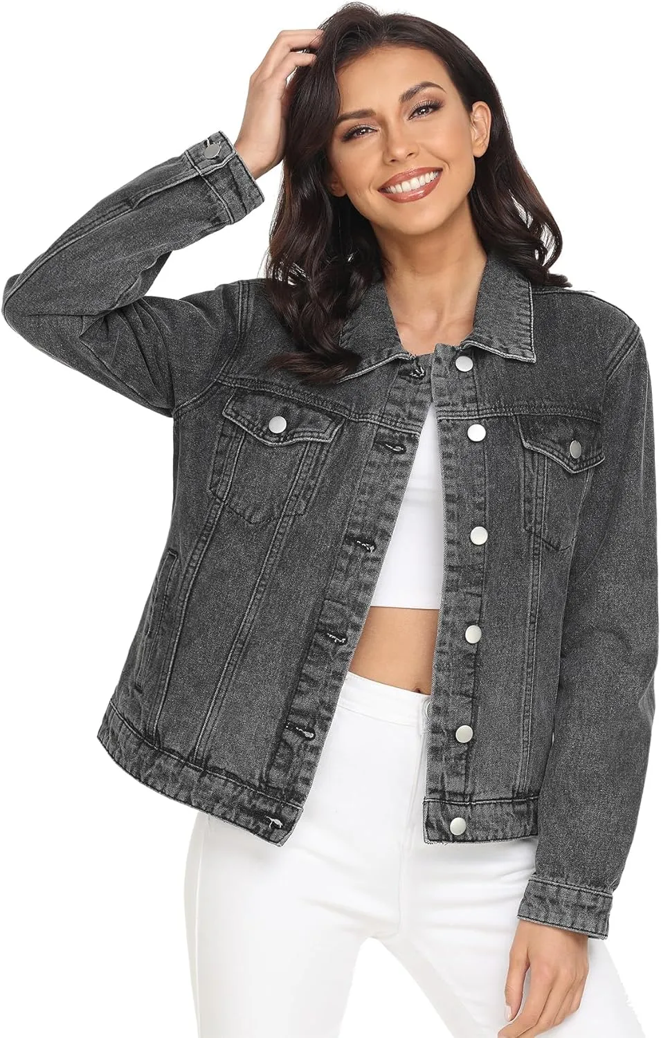 MISS MOLY Women's Denim Jackets Button Up Long Sleeve Basic Trendy Trucker Jackets