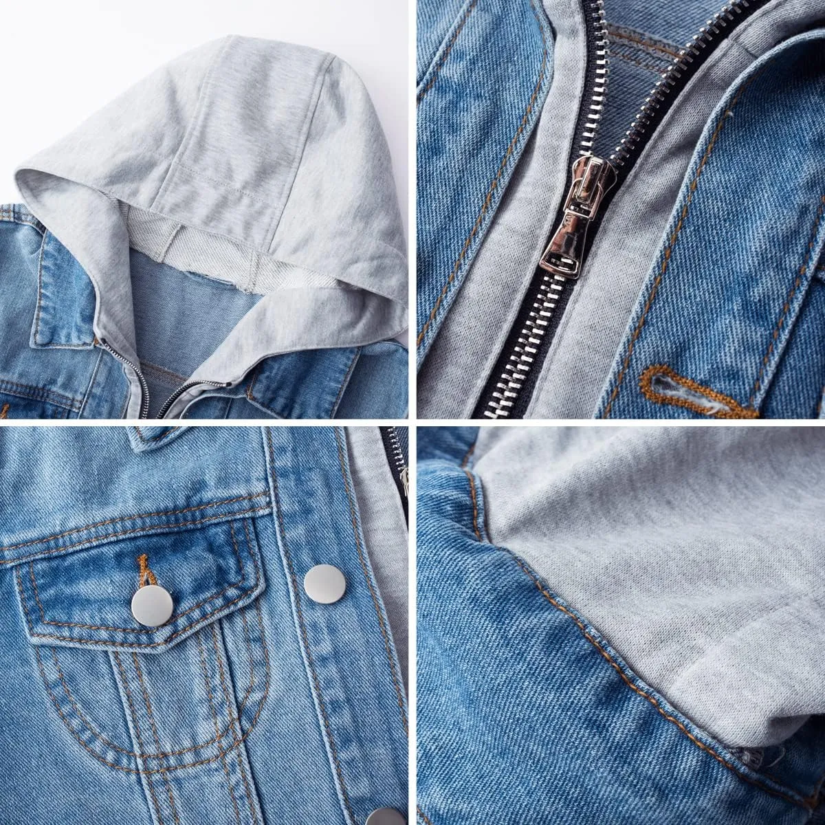 MISS MOLY Women's Layered Drawstring Casual Hoodie Denim Jackets Jean Jacket Coat w Pockets
