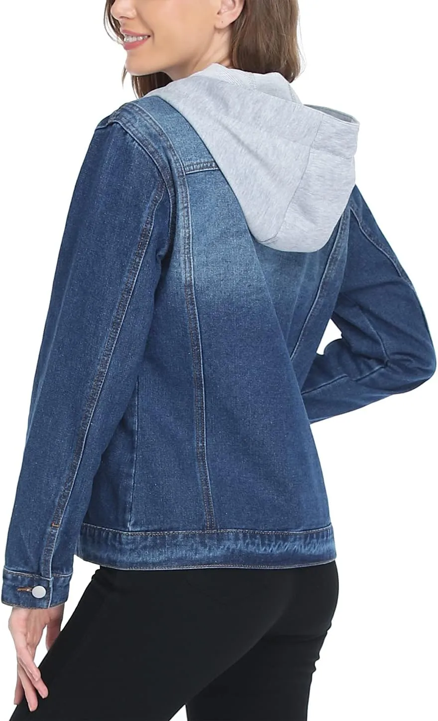 MISS MOLY Women's Layered Drawstring Casual Hoodie Denim Jackets Jean Jacket Coat w Pockets