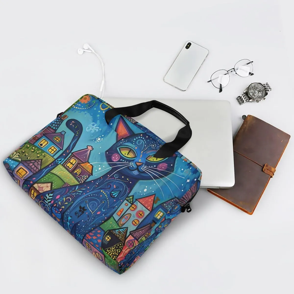 Moon and Women on Dark Laptop Shoulder Bag 15.6 Inch Laptop Tablet Sleek Messenger Bag Business Casual