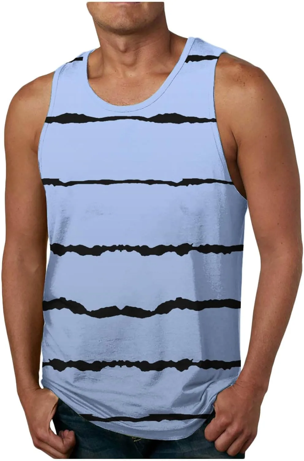 Muscularfit Mens Tank Tops Summer Striped Sleeveless Muscle T-Shirt Casual Loose Crewneck Relaxed Fit Blouse Beach Tops 2024
