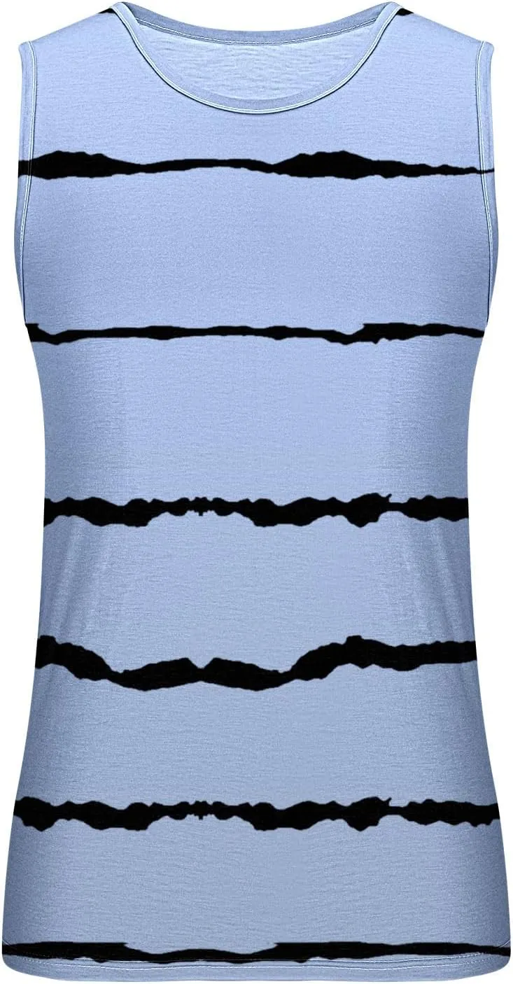 Muscularfit Mens Tank Tops Summer Striped Sleeveless Muscle T-Shirt Casual Loose Crewneck Relaxed Fit Blouse Beach Tops 2024