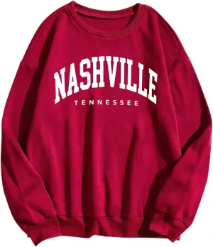 Nashville Print Womens Sweatshirts Trendy Long Sleeve Hoodies Crewneck Pullover Top Fall Fashion Preppy Clothes