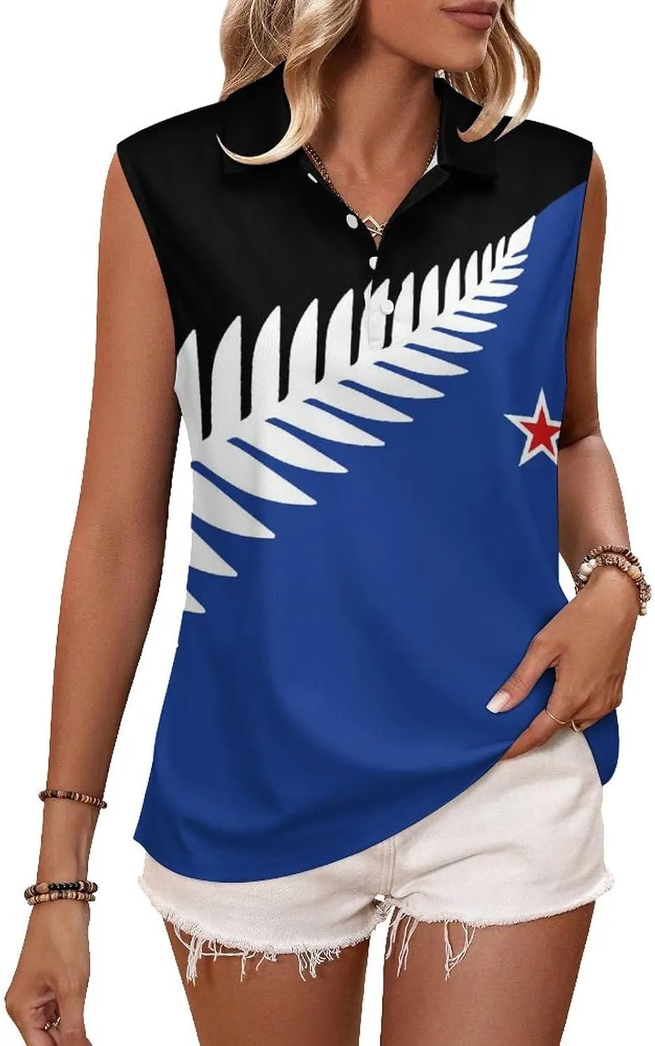 New Zealand New Flag Women's Sleeveless Golf Polo Shirts Athletic Tank Tops