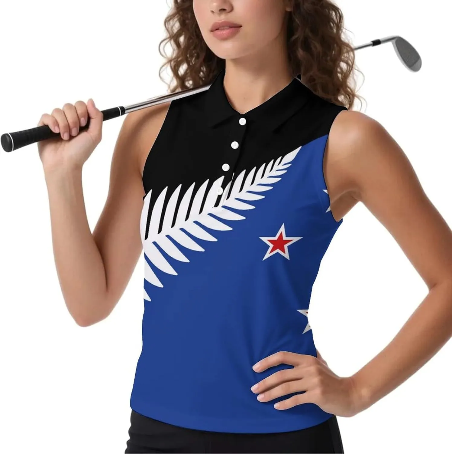 New Zealand New Flag Women's Sleeveless Golf Polo Shirts Athletic Tank Tops